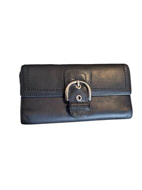 Coach Black Leather Buckle Continental Wallet